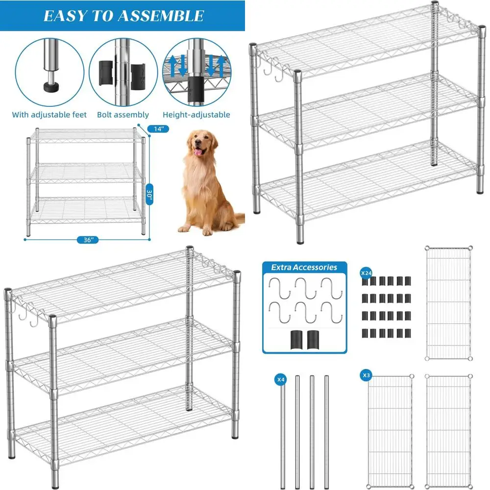 

Adjustable 3-Shelf Metal Wire Shelving for Home and Office Storage (Chrome, 36 L x 14 W x 30 H)
