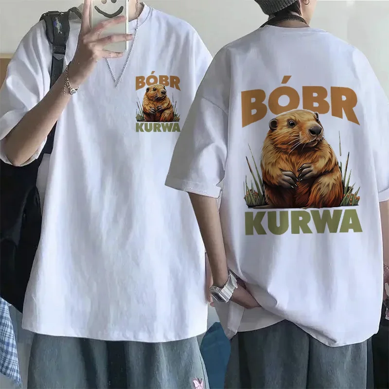 Bobr Kurwa Cartoon Tee Shirt for Mem Women Funny Tops Streetwear Kurwa Bober Harajuku Y2k Pocket Tshirt Fashion Mange T-shirt