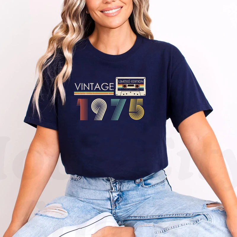 Vintage 1975 Limited Edition Women T Shirt 50th 50 Years Old Birthday Mother Mom Wife Gift Cotton Black T-shirt Ladies Clothes