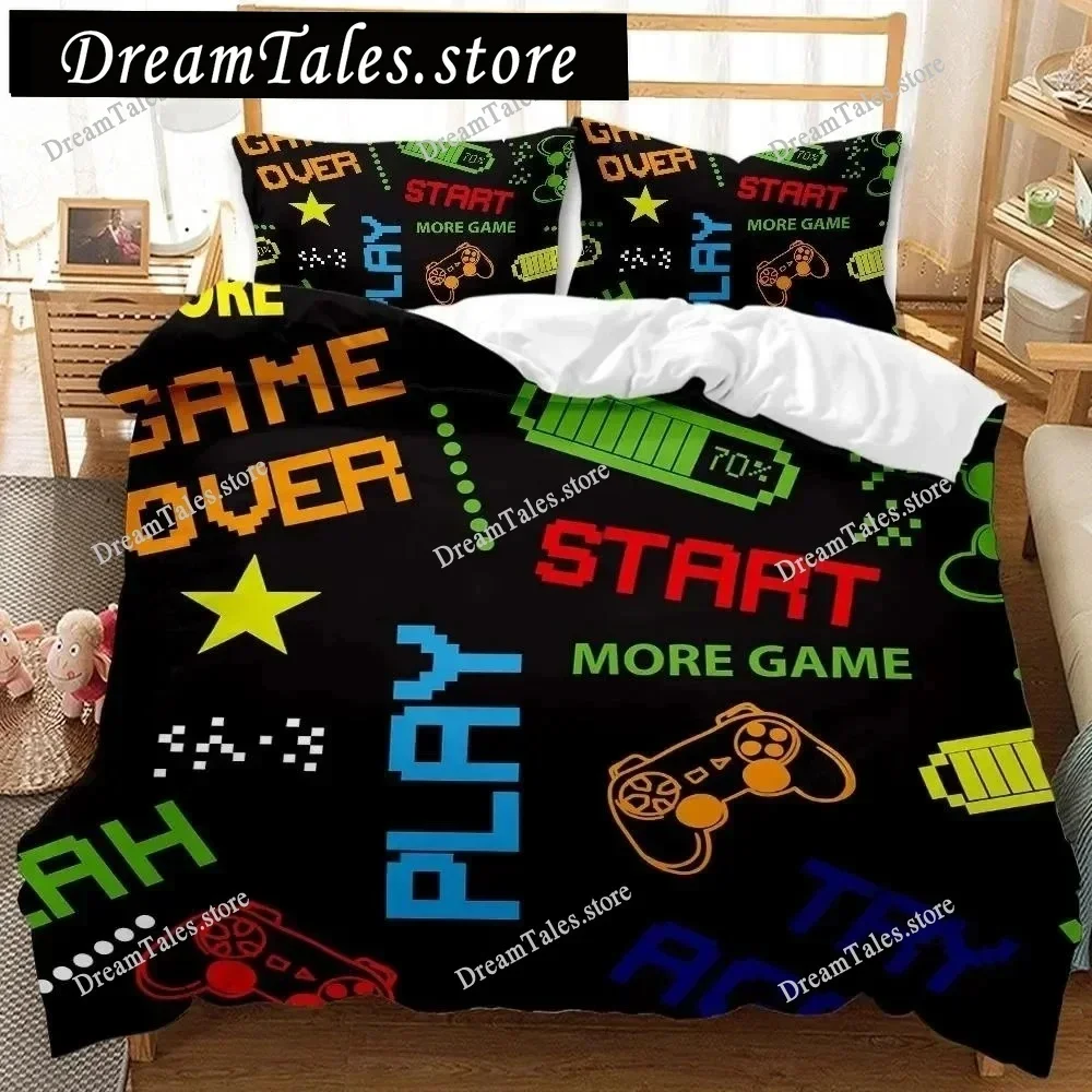 Gamer Duvet Cover Set Boys Gamepad Bedding Set Video Games Duvet Cover Teens Adults Double Queen King Size Polyester Qulit Cover