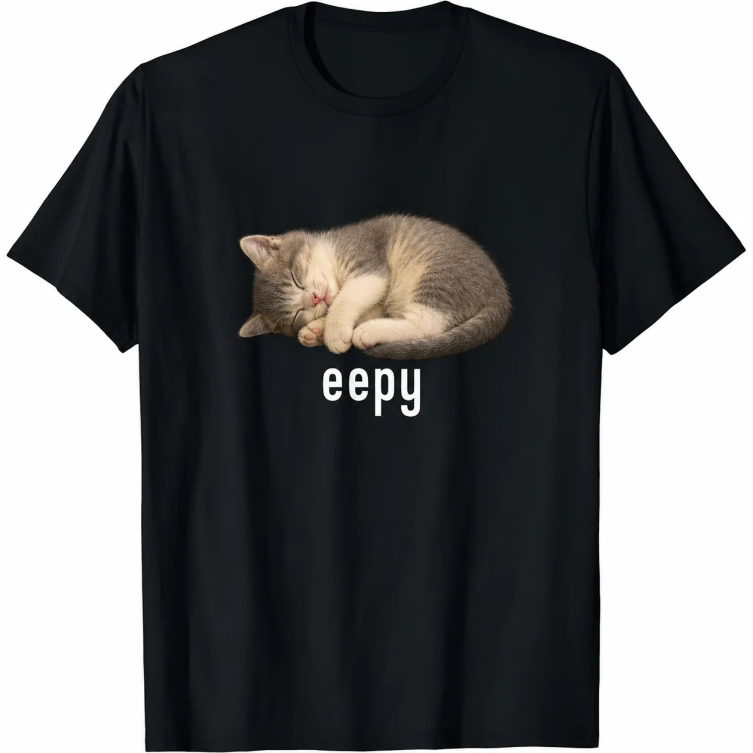 Unisex Black Eepy Sleepy Cat Meme Graphic T-Shirt with Adorable Sleeping Kitten Print