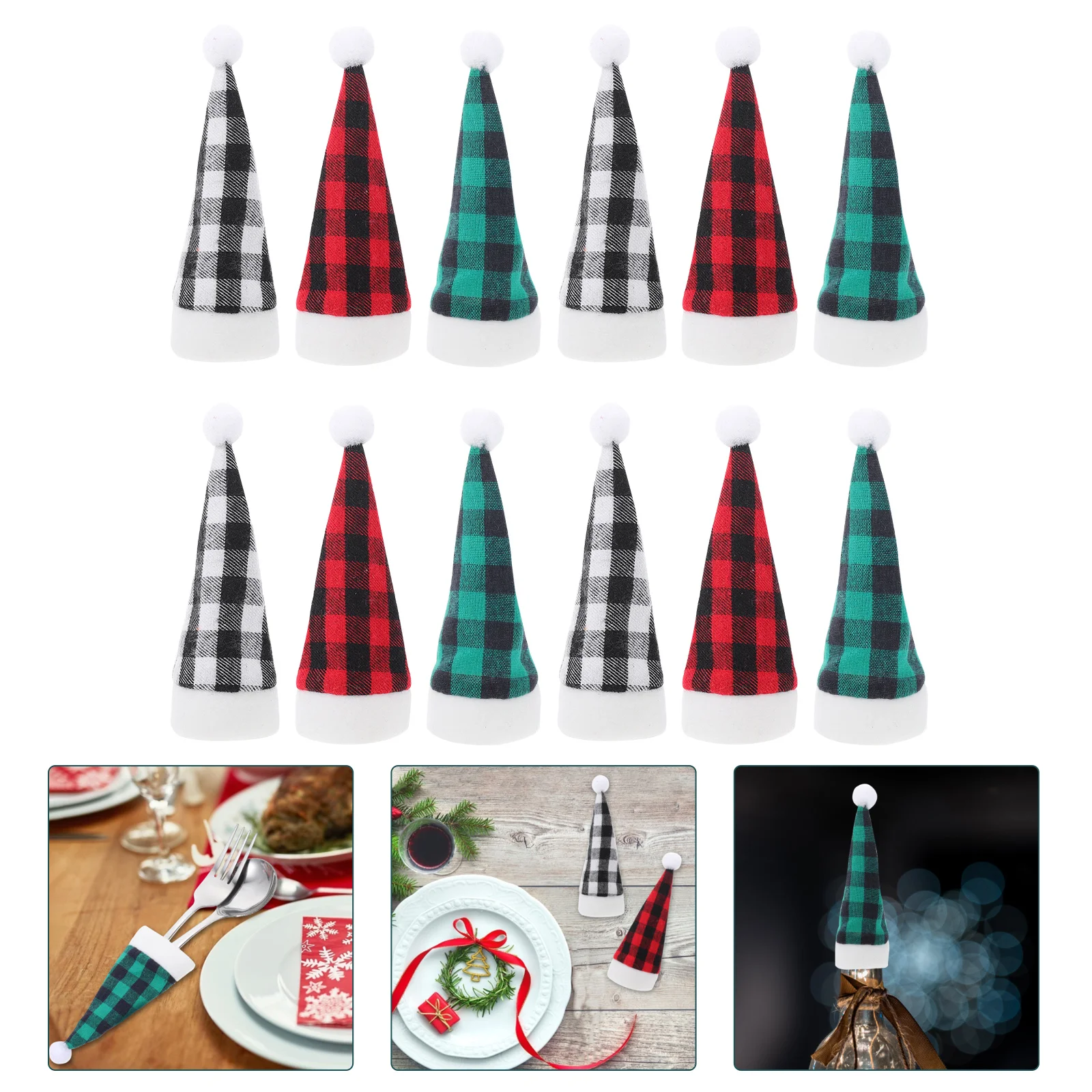 

12pcs Christmas Cutlery Covers Santa Hat Cloth Fork Spoon Holders Wine Bottle Covers Festive Tableware Storage Bags Xmas Party