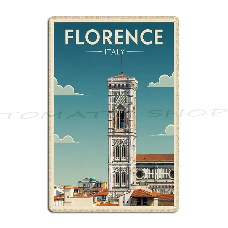 Florence Vintage Travel Giotto S Bell Tower Italy Metal Signs Cinema Mural Pub Mural Create Character Tin Sign Poster