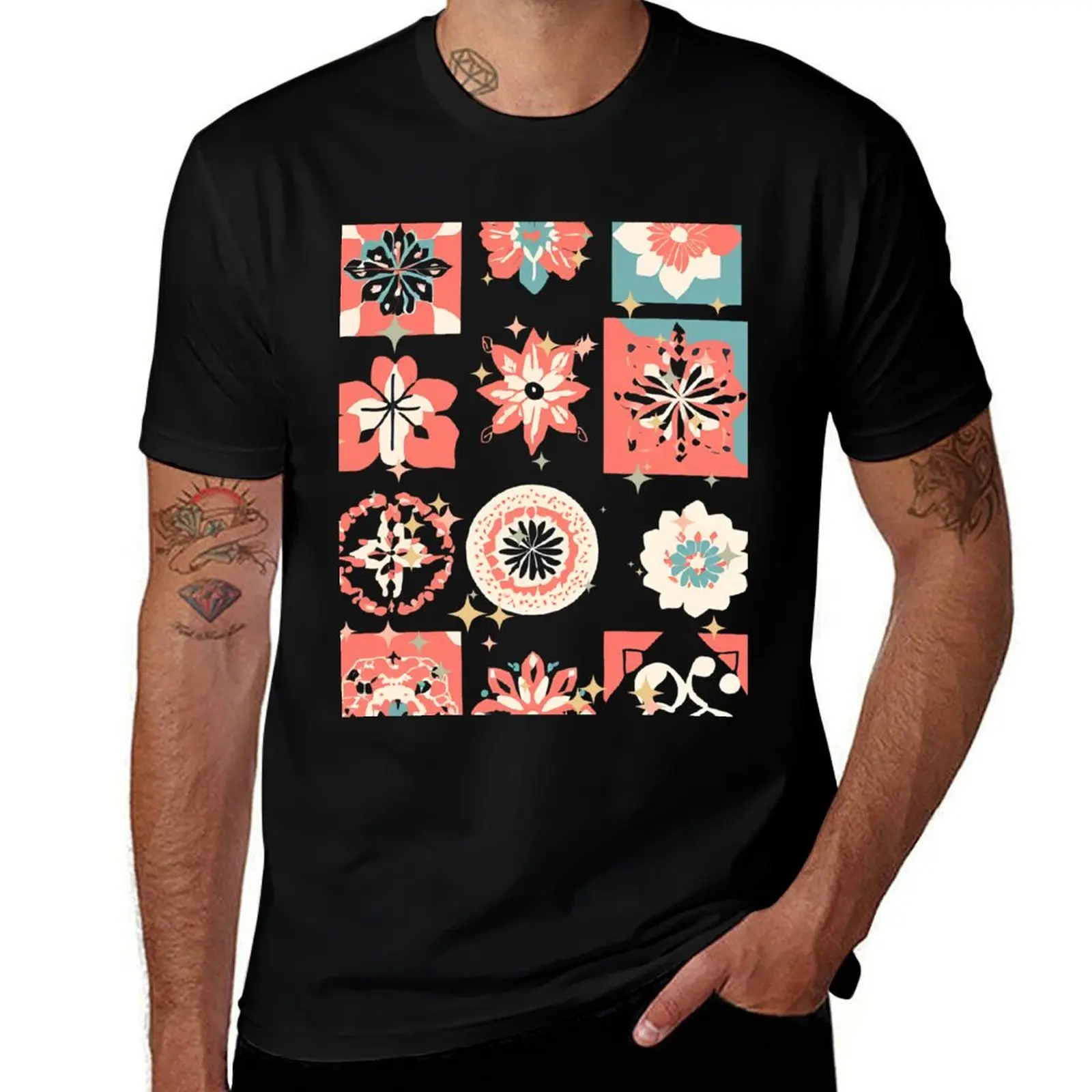 Stars and Floral Pattern T-Shirt t shirts for man graphic tees man graphic t shirt printed t shirts for man T-shirt