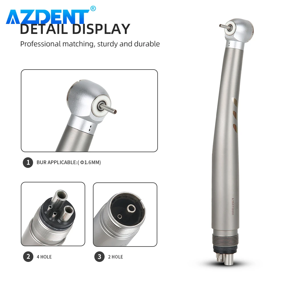 AZDENT Dental High Speed Handpiece LED E-generator Shadowless Ring Ceramic Ball Bearing Single Water Spray 2/4 Holes