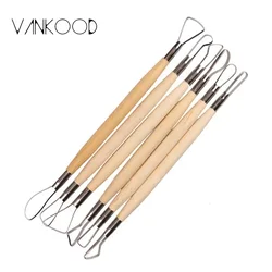 6Pcs/Set Wooden Handle Wax Pottery Clay Sculpture Carving Tool Art Craft Clay DIY Set Wood Knife Tools