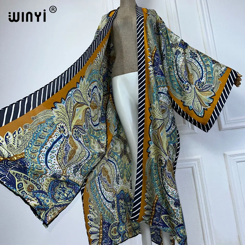 WINYI Africa popularna letnie kimono sukienka maxi okrycie plażowe sweter boho maxi płaszcz abayas print kaftan plażowa odzież damska 2024