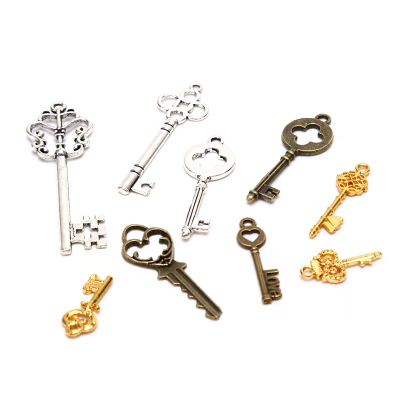 13pcs Charms Pendant Metal Vintage Mix Style Key Jewelry Making Old Looking For Car Keys Bag Decoration