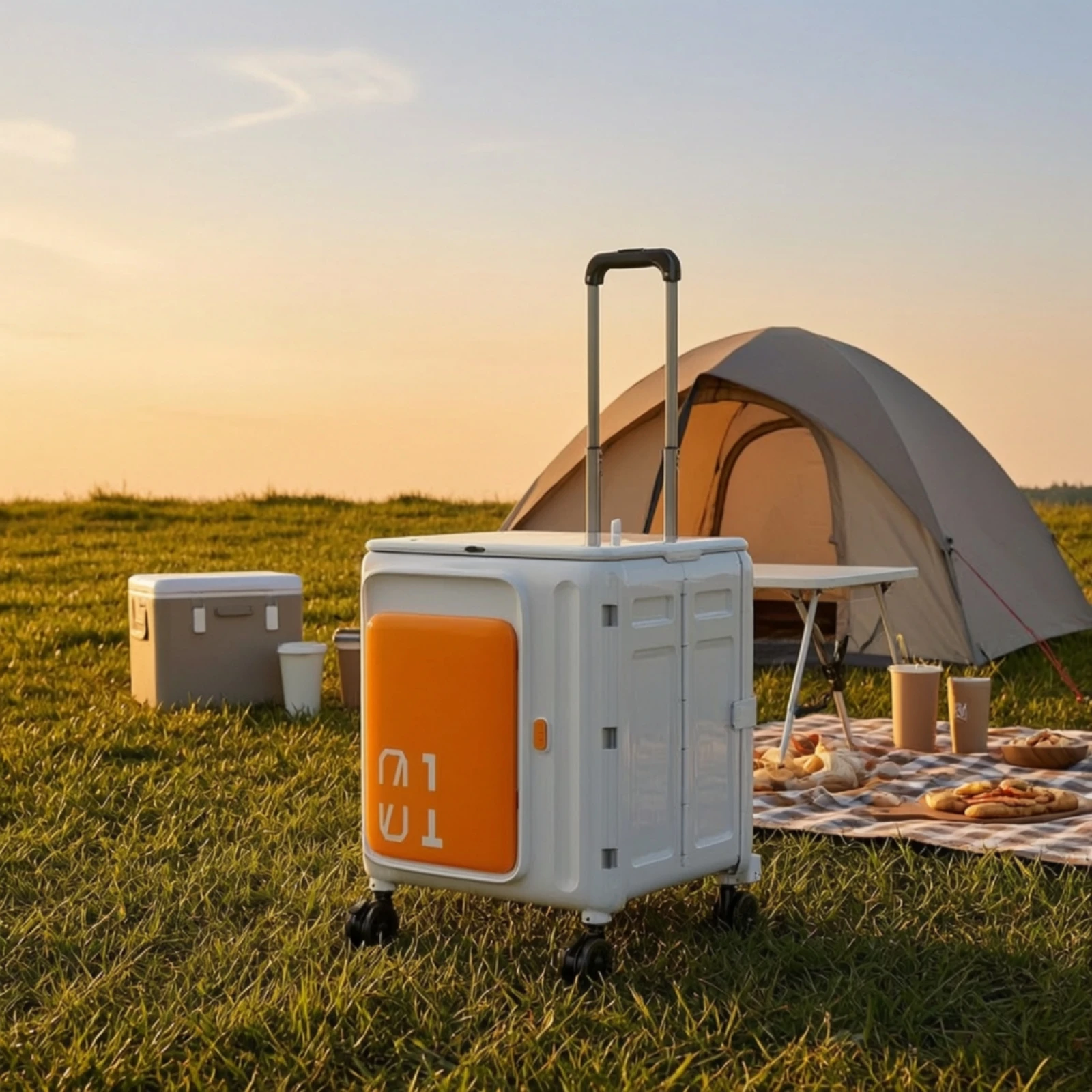 Folding Utility Cart with Lid Foldable Collapsible Rolling Crate Folding Cart with Lid Telescopic Compact for Campers, Picnic