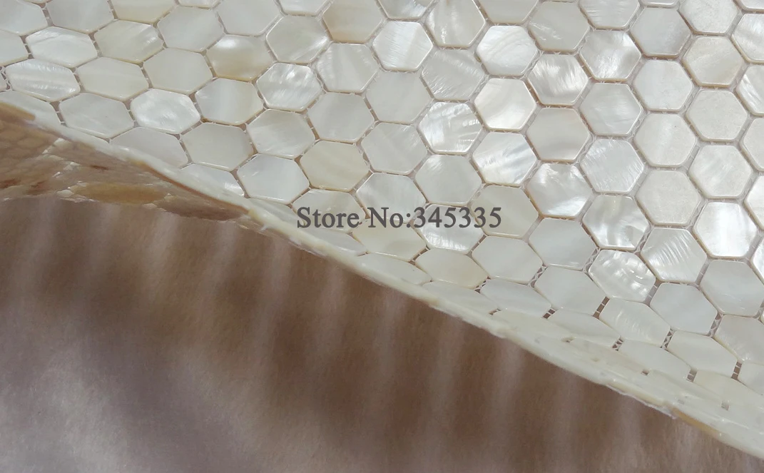 White hexagon shell mosaic tile mother of pearl  kitchen shower wallpaper bathroom backsplash tiles