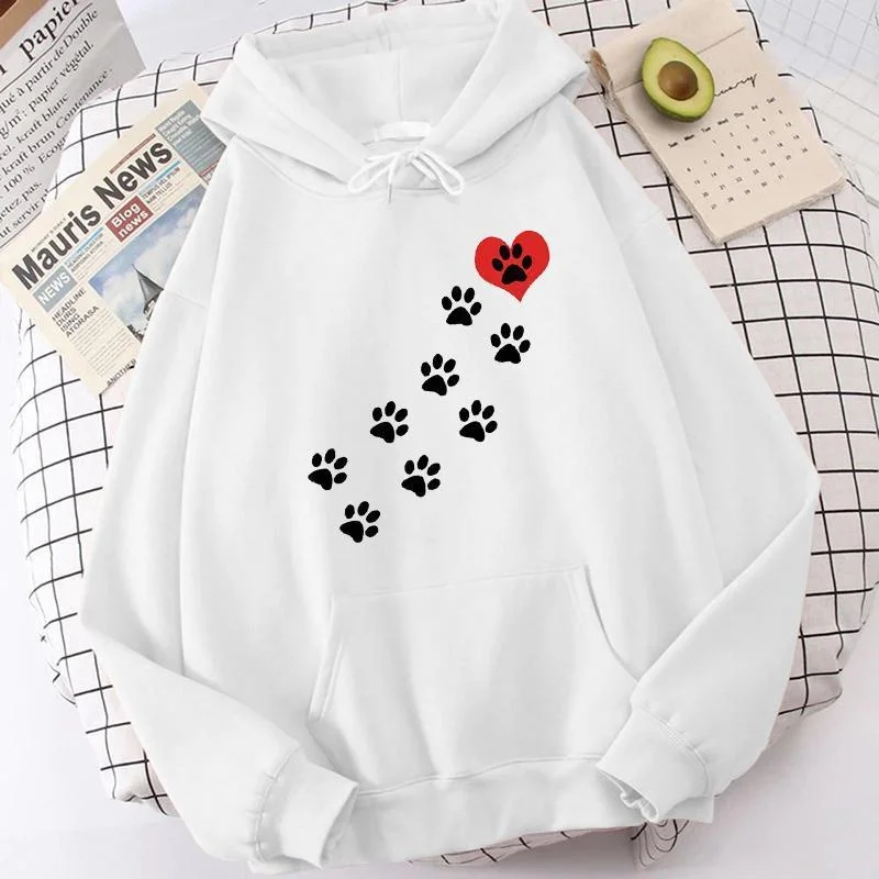 New Women Men Hoodies Dog Paw Heart Printed Tops Casual Harajuku Sweatshirts Loose Pullover