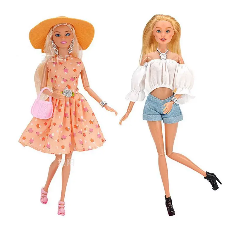 Cute Fashion Summer Outfit Doll Clothes Daily Casual Clothing Dress Tops And Pants For 11.5Inch Barbie Doll Accessories Kid Gift