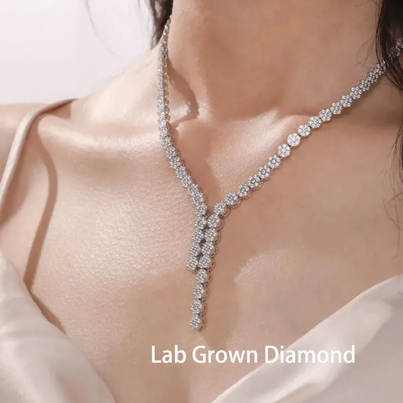 Round Approx 5.20 Ctw Lab Grown Diamond IGI Certified Tennis Necklace 18K 14K 10K Women Gold Choker Necklace Gift for Wife