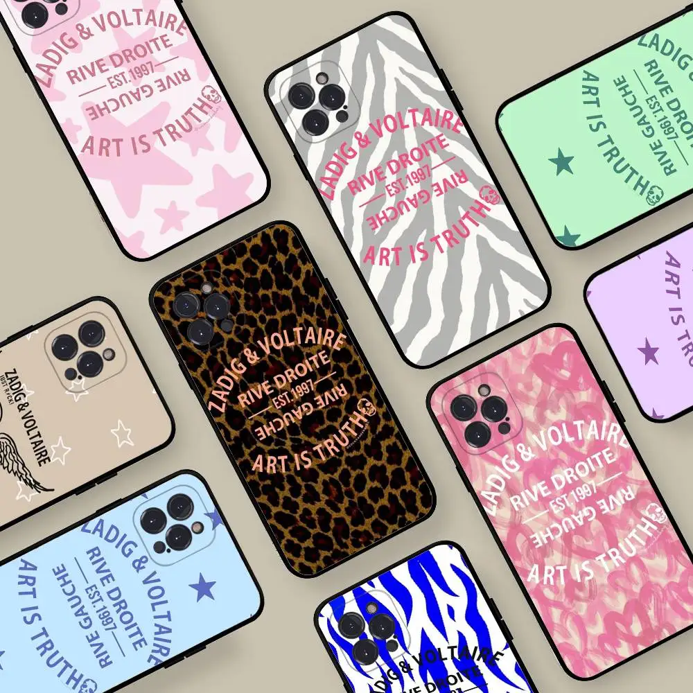 Fashion Brand Z-Zadig V-Voltaire Phone Case For Iphone 17 16 15 14 13 12 11 Pro Max Plus Black Shell Cover Case