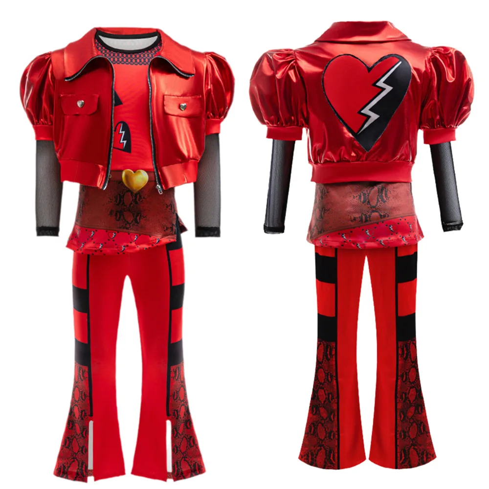 Child Size Descendants The Rise of Red Female Cosplay Costume Uniform Suit Coat Pants Wig Suit Halloween Role Play Stage Outfit