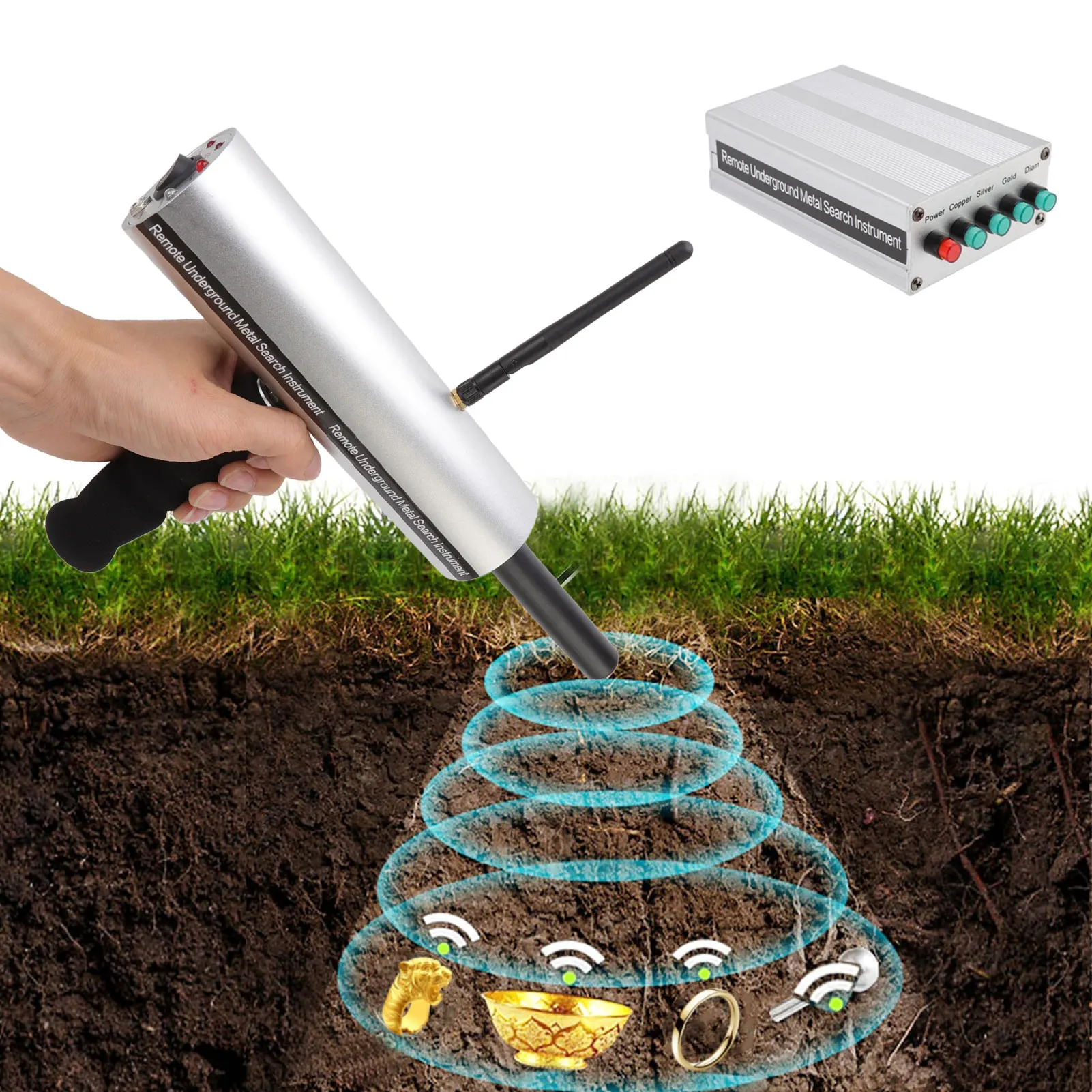 كاشف المعادن تحت الأرض الألومنيوم 15 متر عمق الفضة 1 هوائي 1000 متر المدى مكتشف المعادن للكشف عن المعادن تحت الأرض الكنز