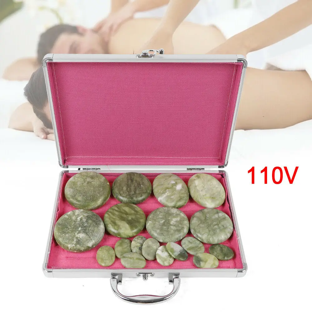 

Hot Massage Stone Set Heater Green Jade Heater Rock Set With Heating Box 16 Hot Stones