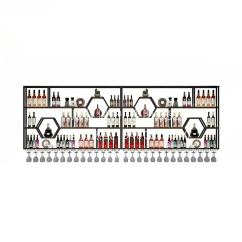 

Iron Frame Industrial Bar Cabinet Wall Mounted Black Storage Luxury Nordic Modern Grid Wine Rack Display Furniture