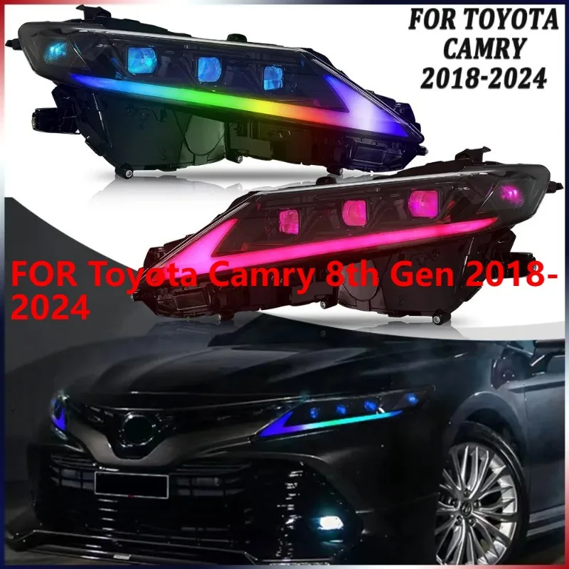 

Для Toyota Camry 8-го поколения 2018-2024 1 пара RGB светодиодных фар DRL в сборе