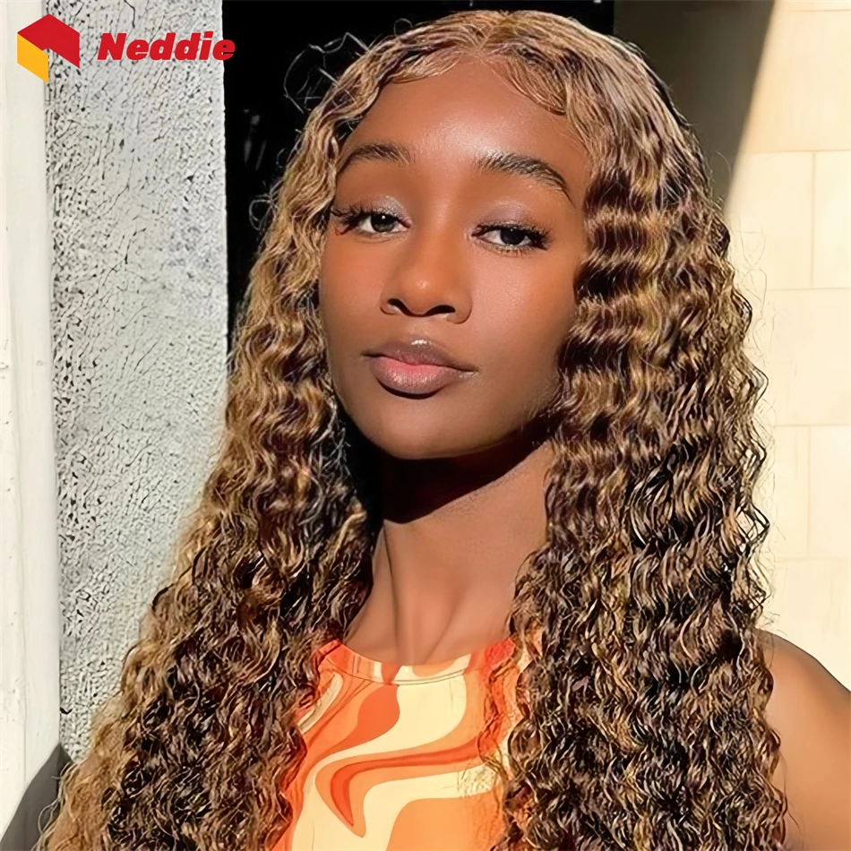 Brazilian Highlight 200 Density 30 Inch 13x6 Hd Lace Frontal Deep Wave Curly Wig 100% Natural Human Hair for Women Wigs on Sale