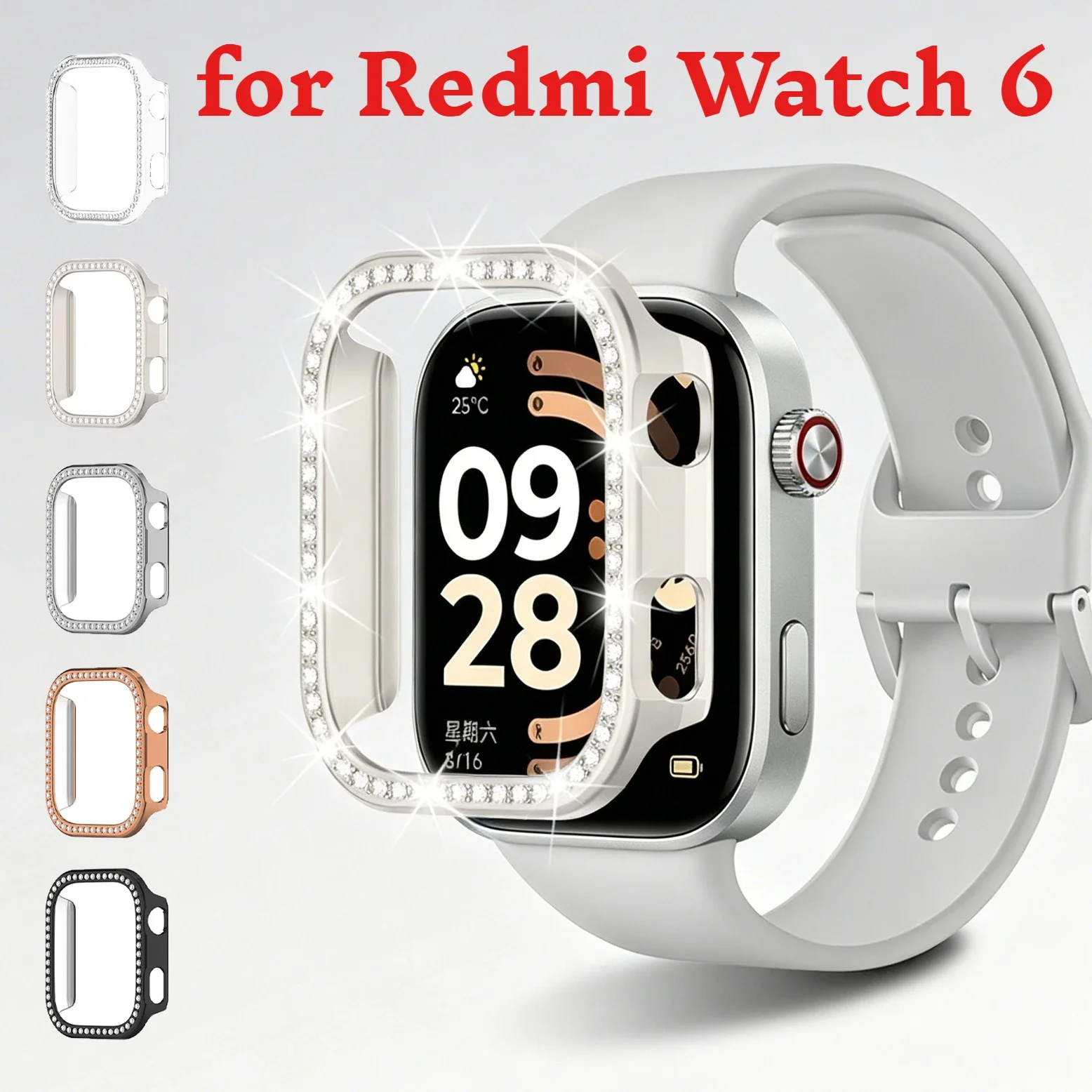 HOT Hollow Out Single Row Diamond Case for Redmi Watch 6 Diamond Crystal Bumper Protector Shell for Redmi Watch6 Accessorie
