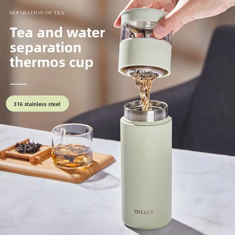 Thermos tea separation cup, high-value for ladies, 316 stainless steel tea brewing cup, water cup for men