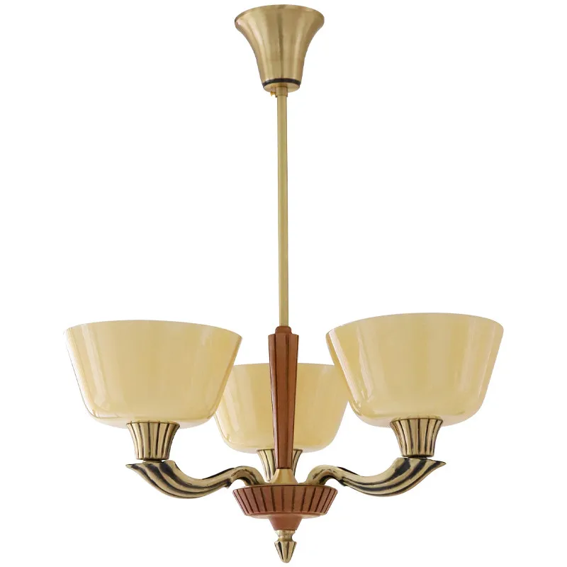 French Art Decoration Medieval Chandelier 3 Heads, American Light Luxury Bedroom Study Dining Room Glass Lamps