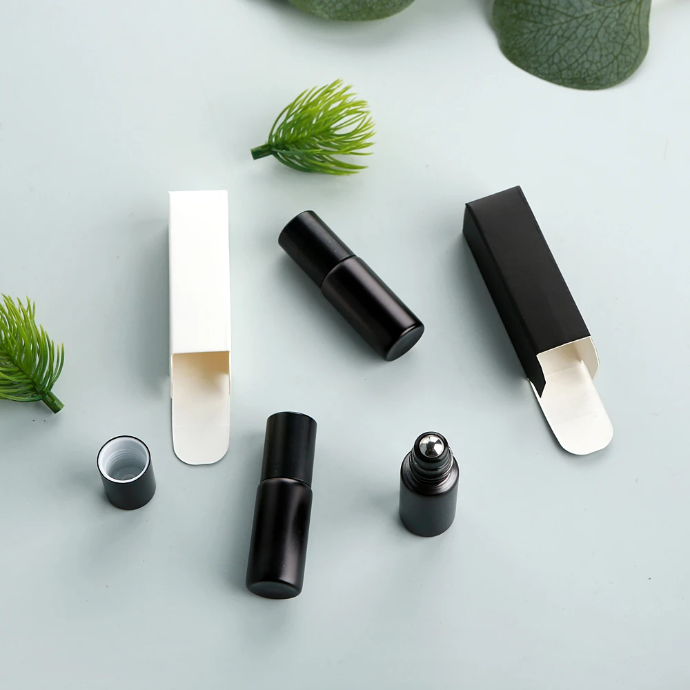 50/100 قطعة 5 مل عطر زجاجي أسود غير لامع مطلي بالكهرباء/زجاجات الزيوت العطرية، بكرات مدمجة ومحمولة وقابلة لإعادة الملء مع صناديق.