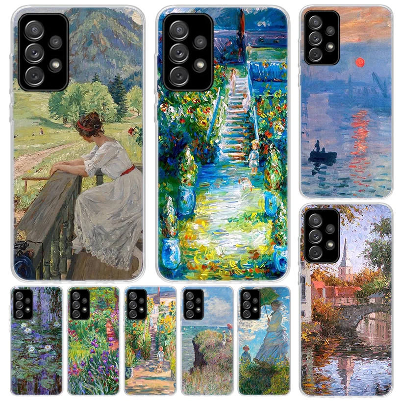 Claude Monet Garden Lotus Bridge Cover For Samsung Galaxy A51 A50 A71 A70 Phone Case A21S A31 A41 A10 A20E A30 A40 A01 A11 A6 A7