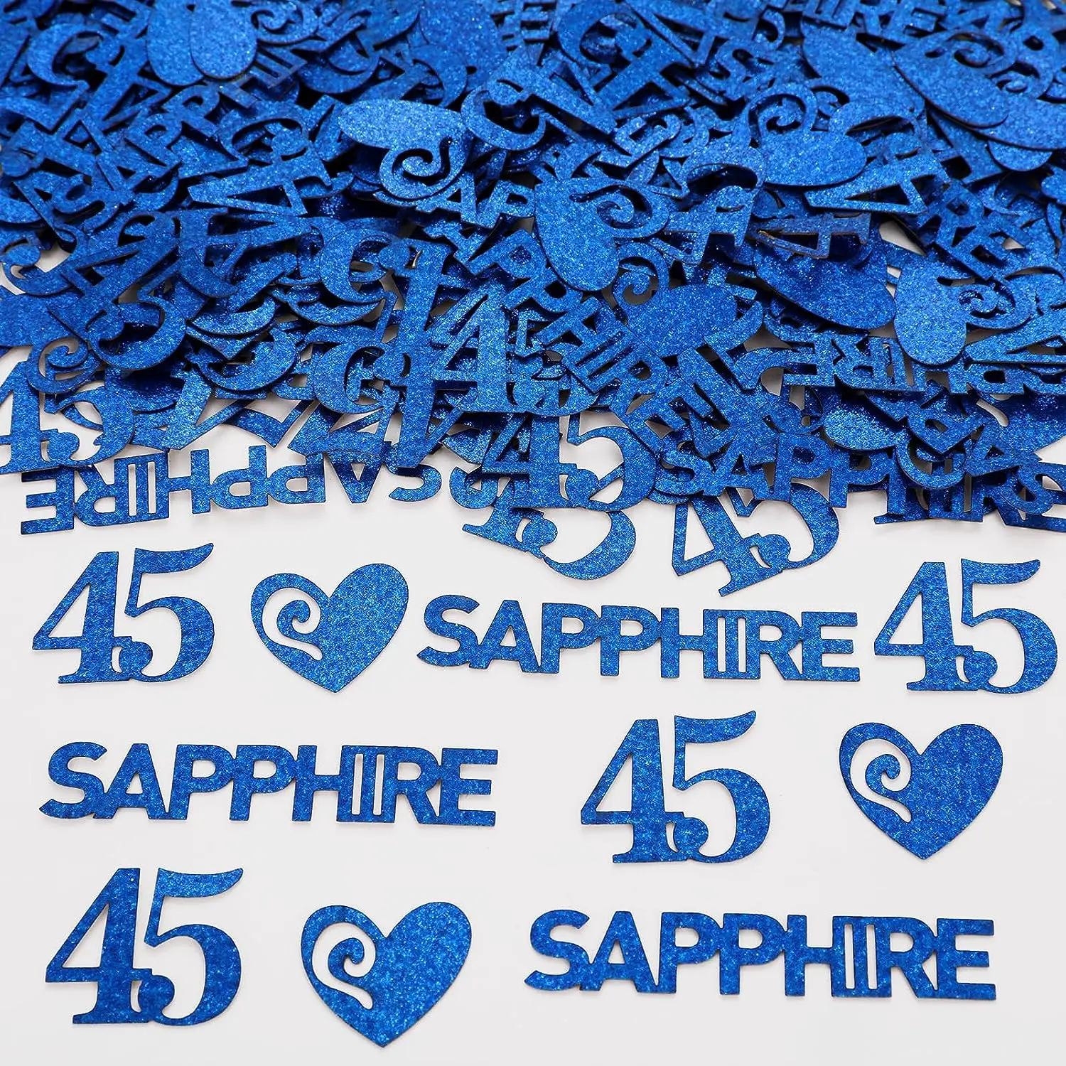 45th Wedding Anniversary Decoration 200pcs Blue Glitter Happy 45 Sapphire Confetti Include Love Heart Confetti Sapphire Confetti