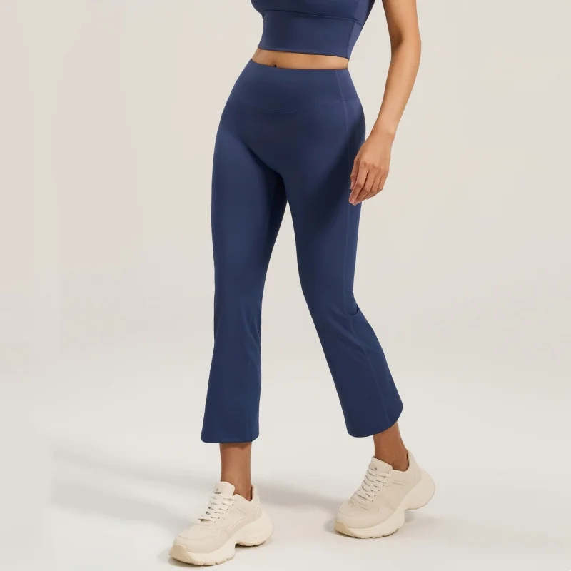 High Waist Yoga Pants Women's Pilates Elastic Sports Long Trousers Bare Sensation Micro Flared Fitness Exercise Trousers