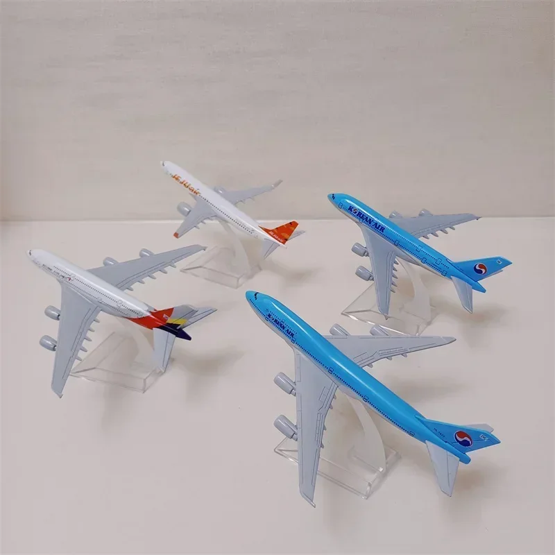 Boeing coreano B747 Airbus A380 JEJU JIN TWAY Boeing B737 SEOUL BUSAN Asiana Airbus A320 A380 Diecast Avião Modelo Avião 16cm