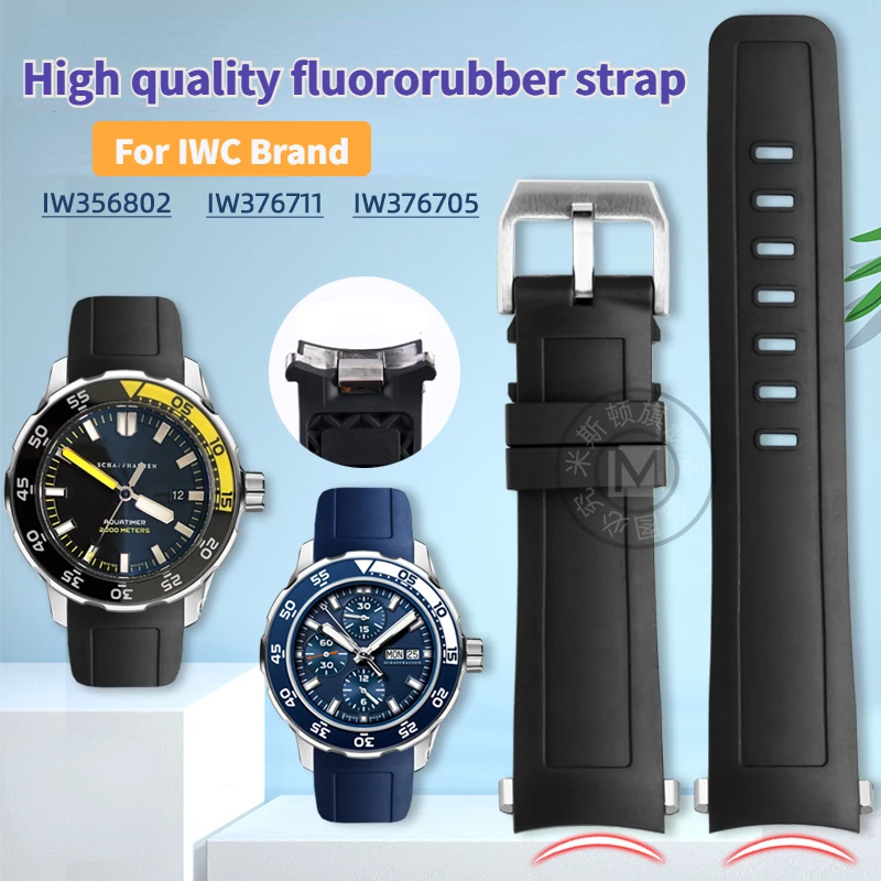 

High quality Fluoro rubber watch band curved end For IWC IW356802 376705 376710 376711 376708 for men's strap 22mm Quick release