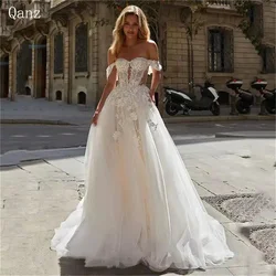 Qanz Bohemia Appliques Wedding Dresses Long Robe Mariage Princesse Femme A Line Tulle Vestidos Elegantes Para Muje Customized