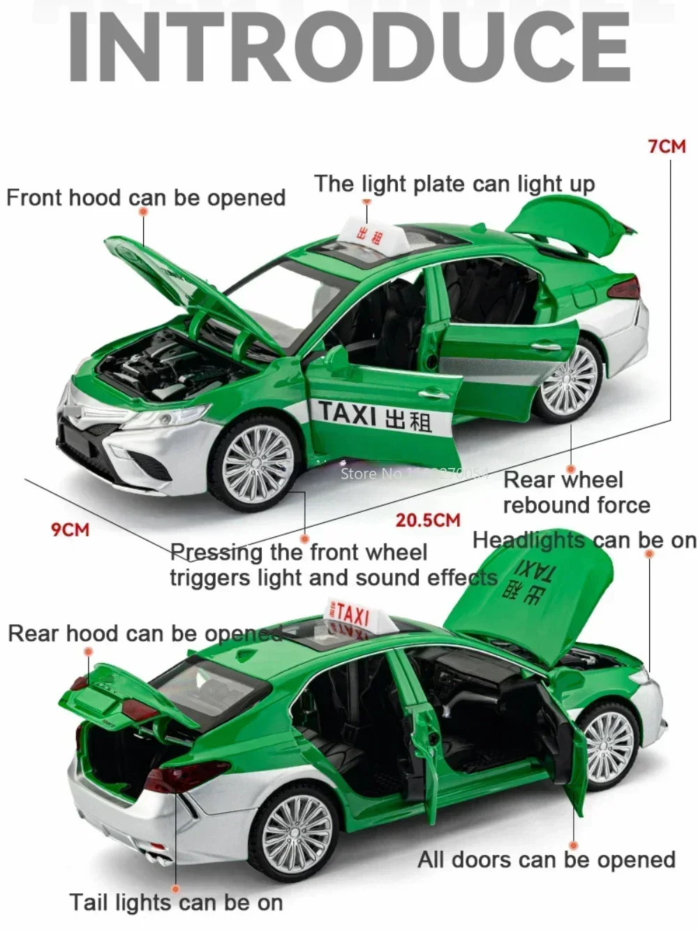 1/24 Legering Camry Taxi Auto Model Speelgoed Hoge Simulatie Metalen Diecasts Geluid En Licht Trek Voertuigen Kinderen Geschenken Collectie speelgoed