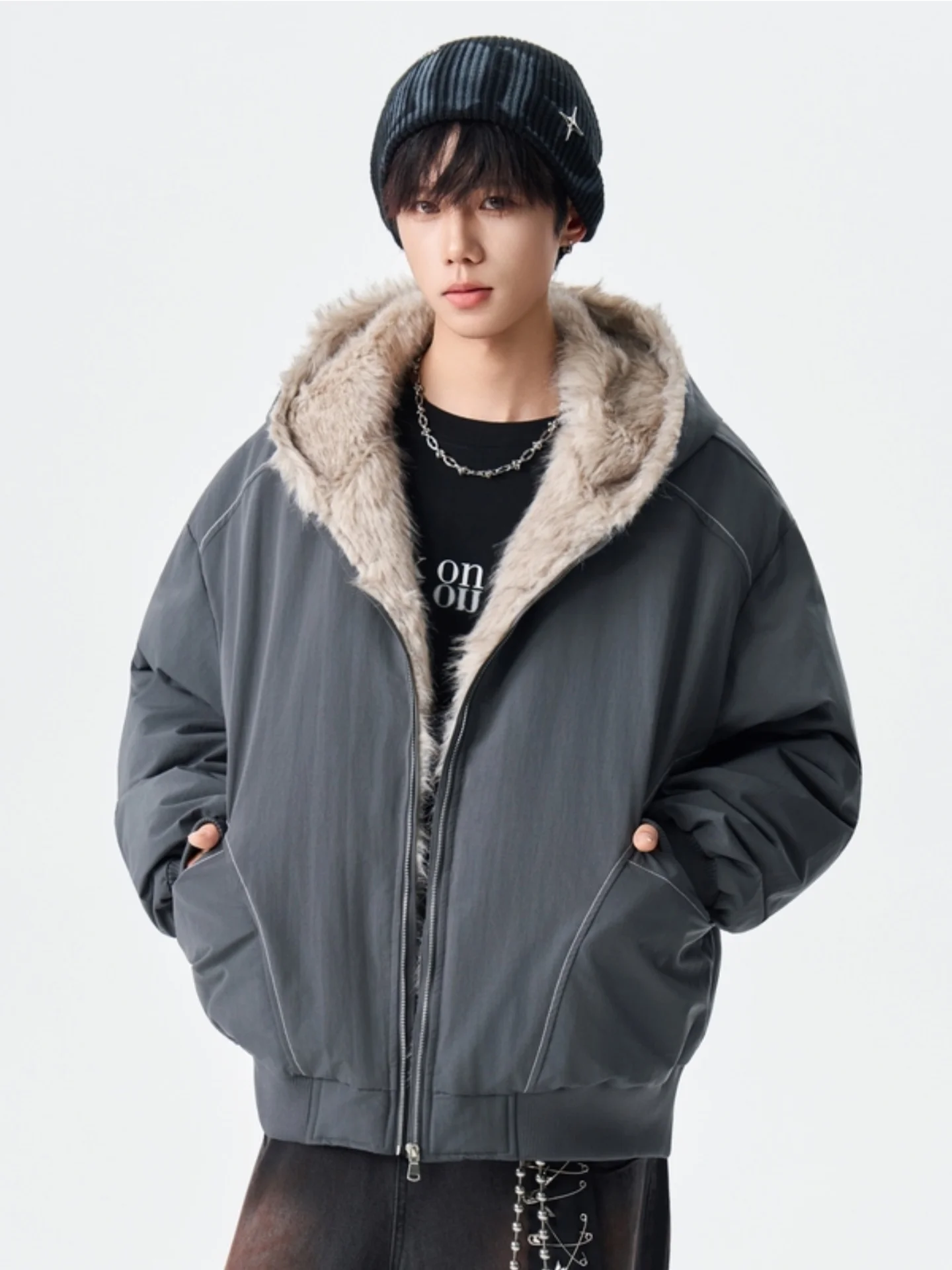 

American Sle Men's down Jaet with Large Fur Collar Thiened Fce Lined Hooded Cotton Coat for Winter Warm And Cold Res...
