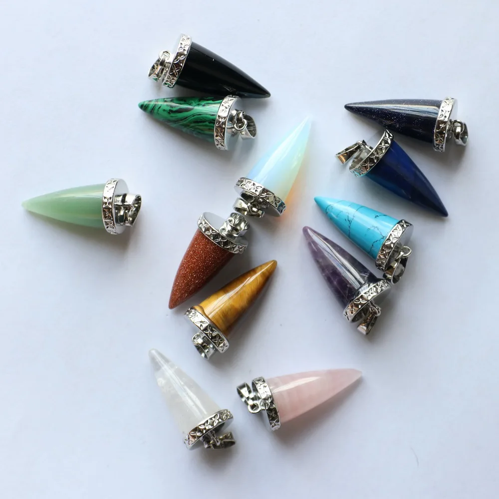 Gains 13x25 MM Natural Stone Bullet Taper Pendant For Jewelry Design Finding  Accessories Free Shipping