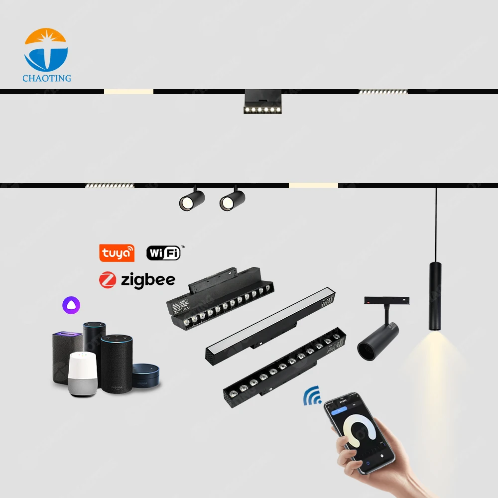 

Residential Shop 48V Magnetic Track Light LED System Dali WIFI APP Dimming Tuya Control Remote Magnet Track Light Manufacturer