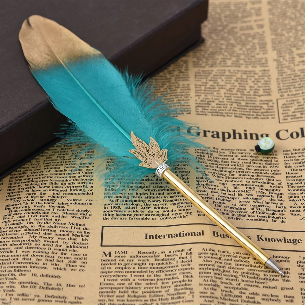 Colorful Feather Decor 0.5mm Writing Black Ballpoint Pen For Student Creative School Stationery Cute Business Gift Office Pen