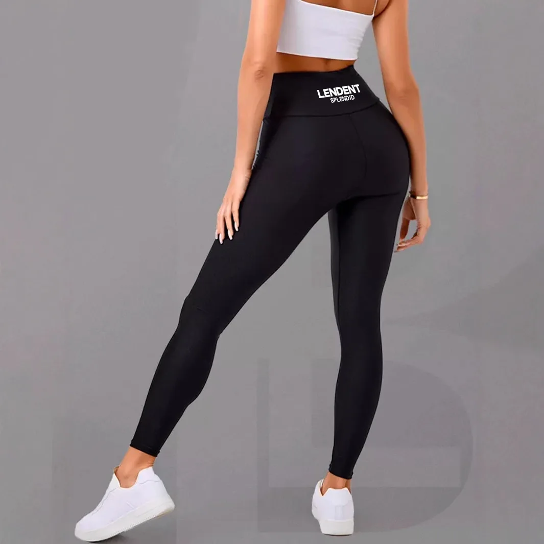 Pantalon brillant taille haute pour femmes, lettres serrées, estampage à chaud, sport, Fitness, Yoga, neuf points, élégant, entraînement, course à pied, Leggings longs