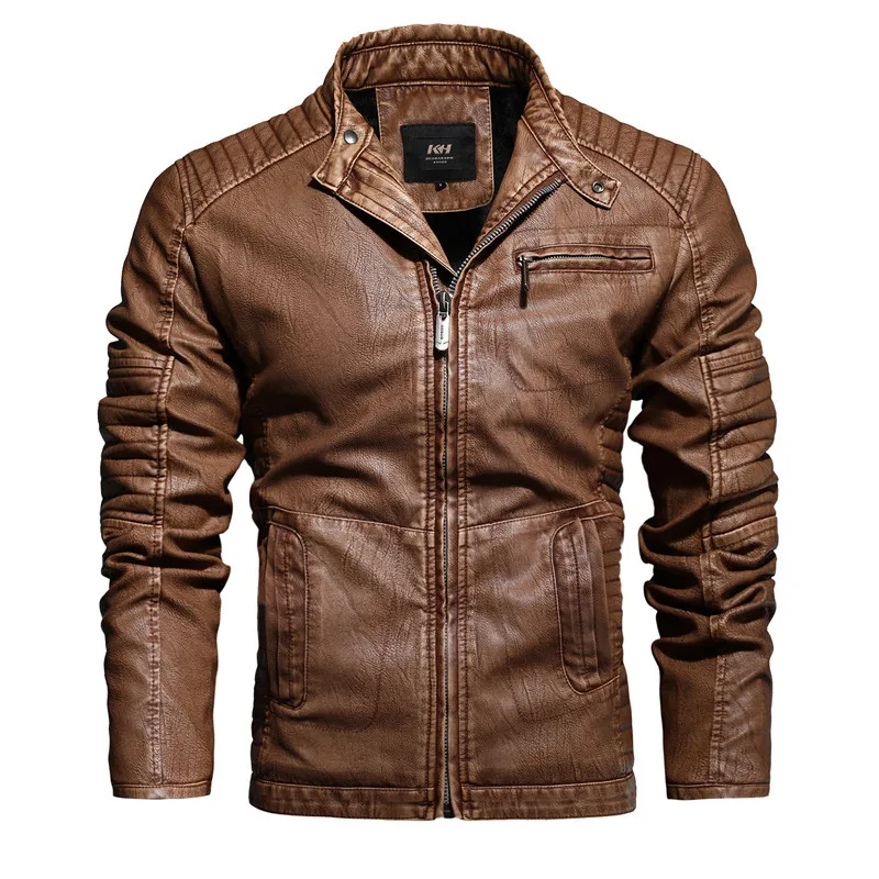 

Autumn and Winter New Fashion Men's Thickened Standing Collar Leather Jacket Coat