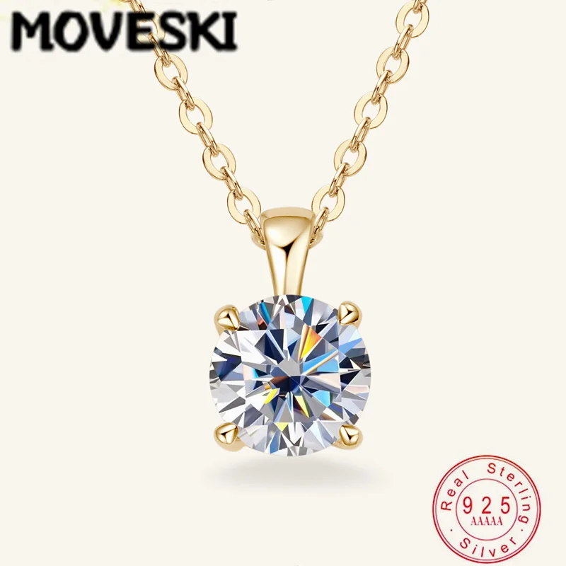 

MOVESKI 925 Sterling Silver 1CT Round Brilliant Cut Moissanite Solitaire Pendant Necklace, Four-Prong Classic Design for Women