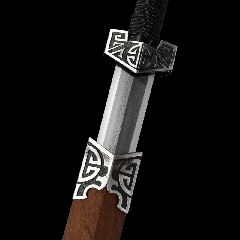 Chinese Wolong Han Jian Sword Folded Steel Damascus Blade Real Full Tang Ready Battle Training Warrior Katana Home Decor