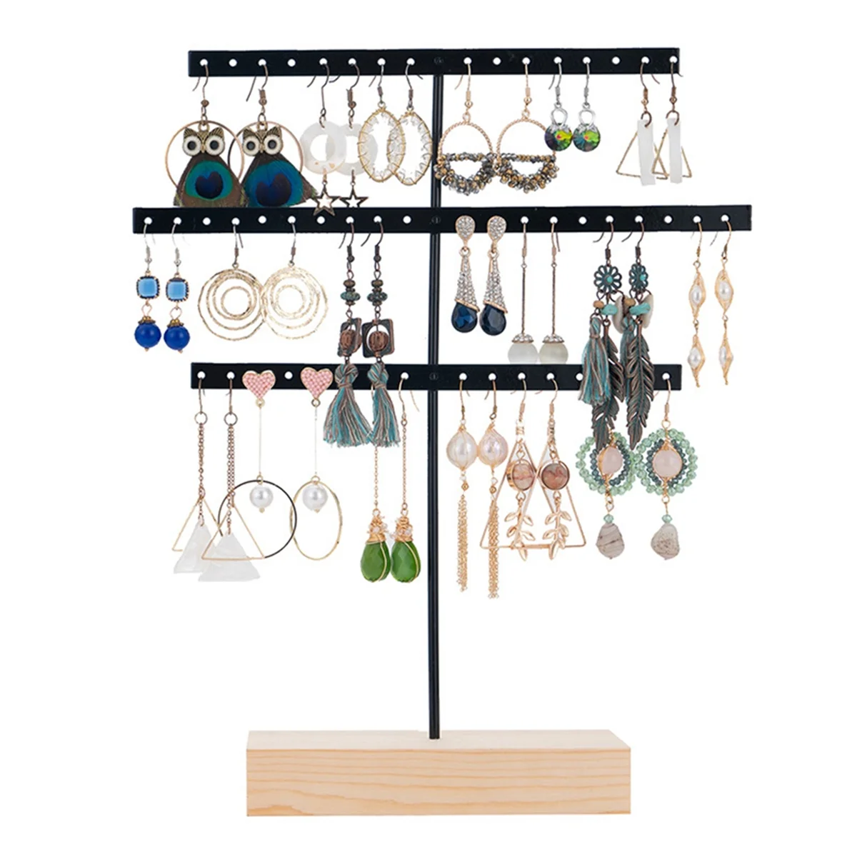 Black 3-Layer Simple Earring Storage Rack Earring Stand Jewelry Display Stand Earrings Necklaces Rings Jewelry Stand