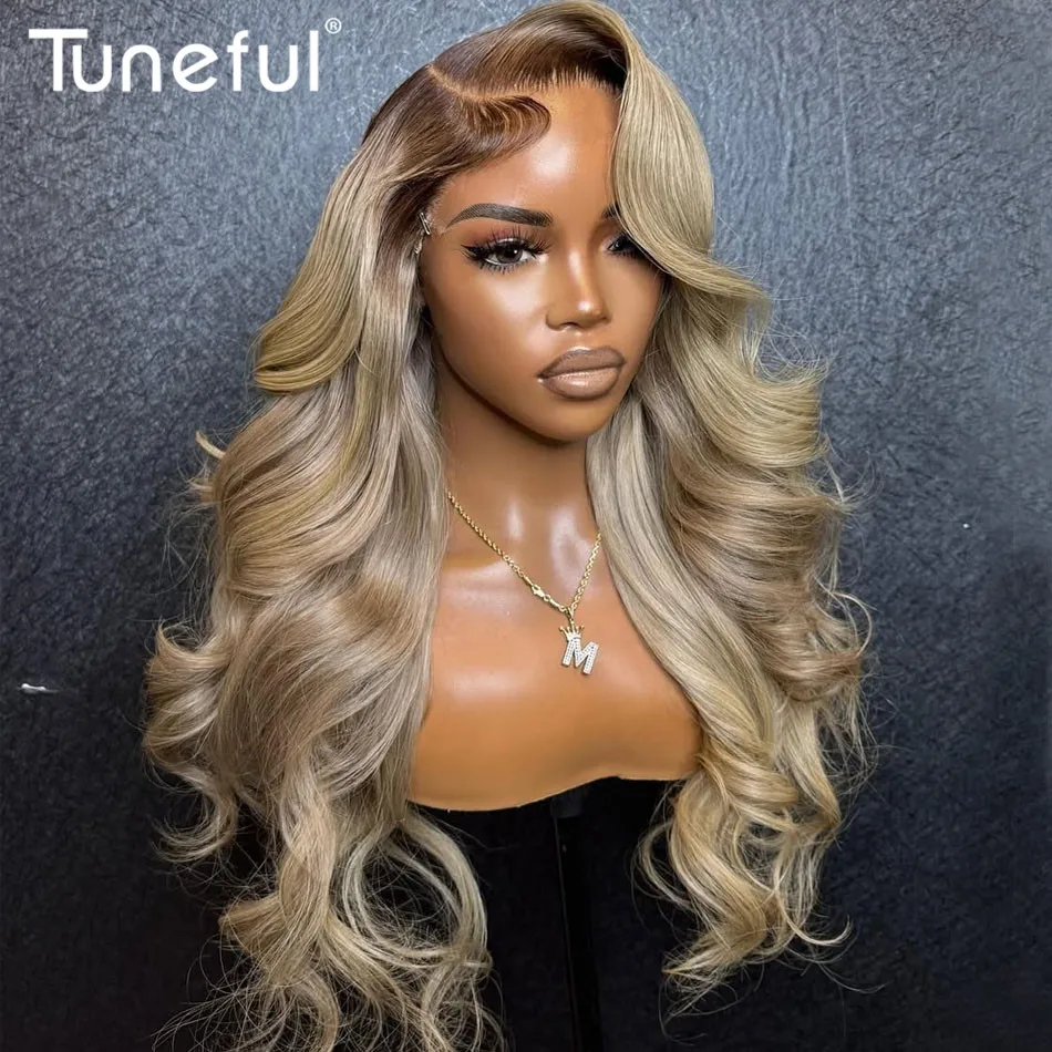 Premium Professional Toned Dark Roots Ash Blonde Mixed Dirty Blonde 13x6 HD Lace Front Human Hair Wigs Colored Lace Frontal Wigs
