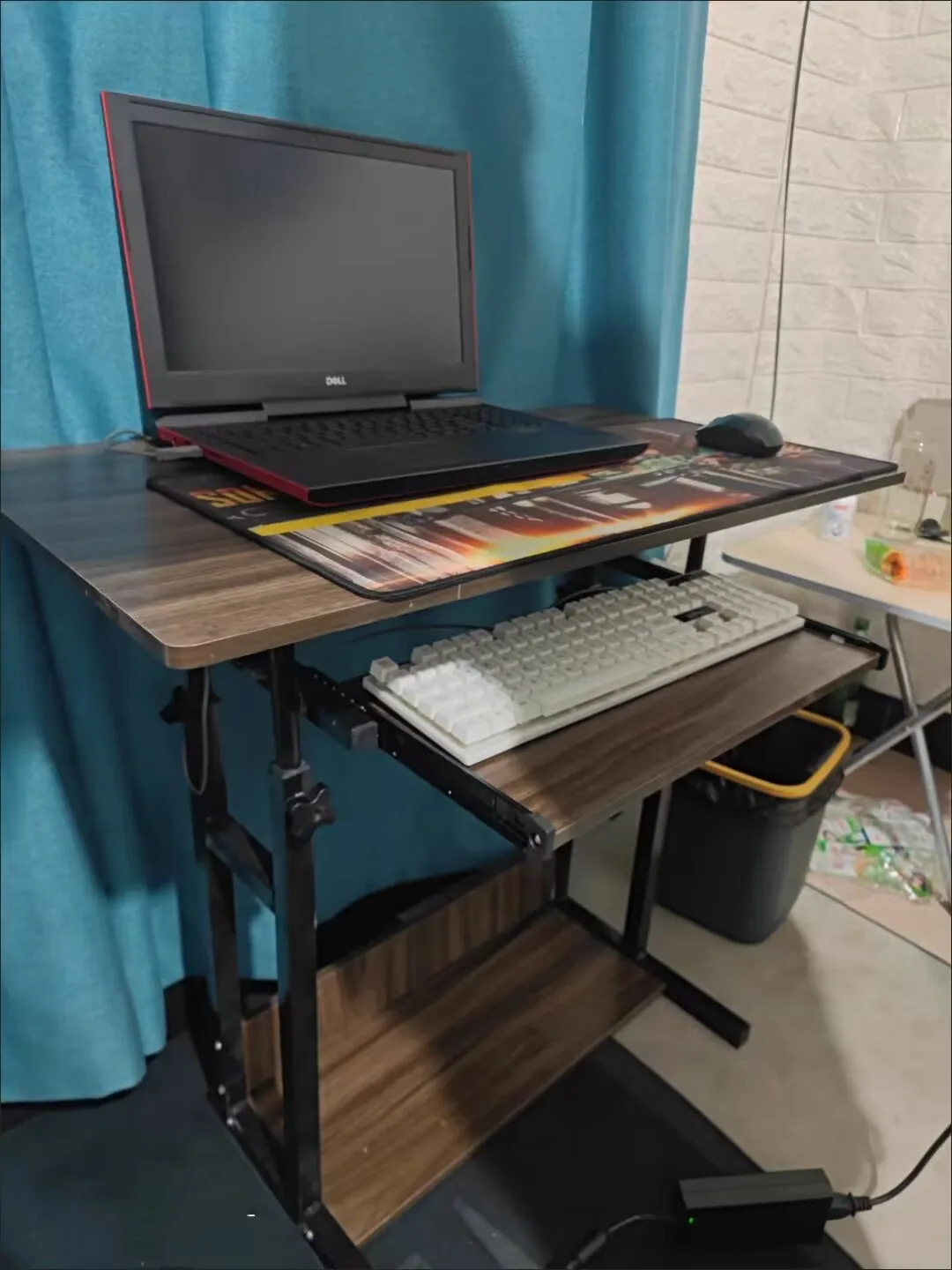 Liftable Bedside Study Computer Desk with Lower Storage Rack with Wheels Removable Table 80*50cm