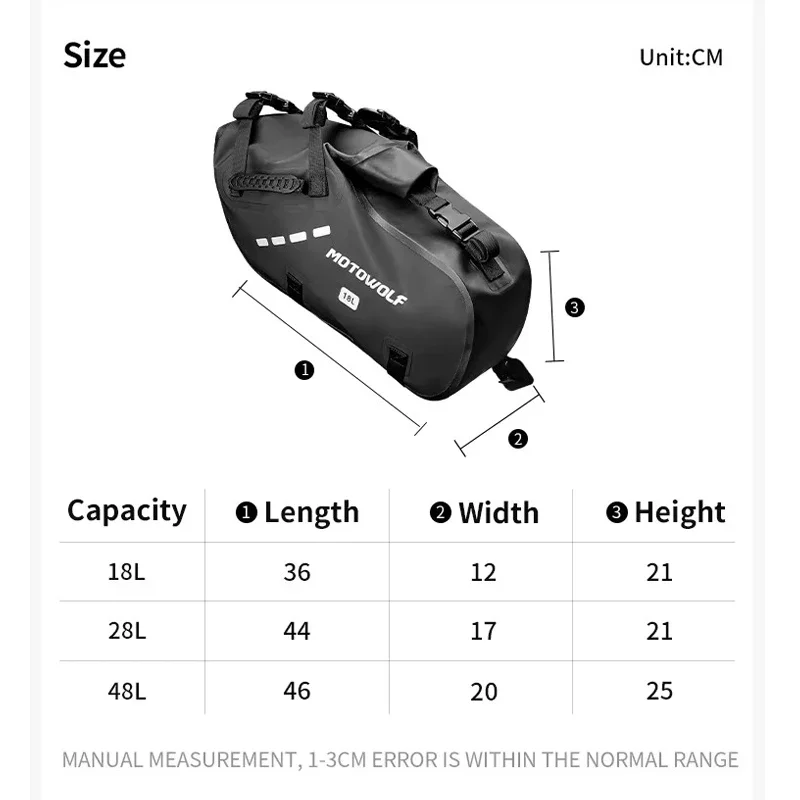Motowolf Motorcycle Bag 100%Waterproof 18L/28L/48L Large Capacity 2 Pcs Universal Fit Motorcycle Pannier Bag Saddle Side Bags view 6