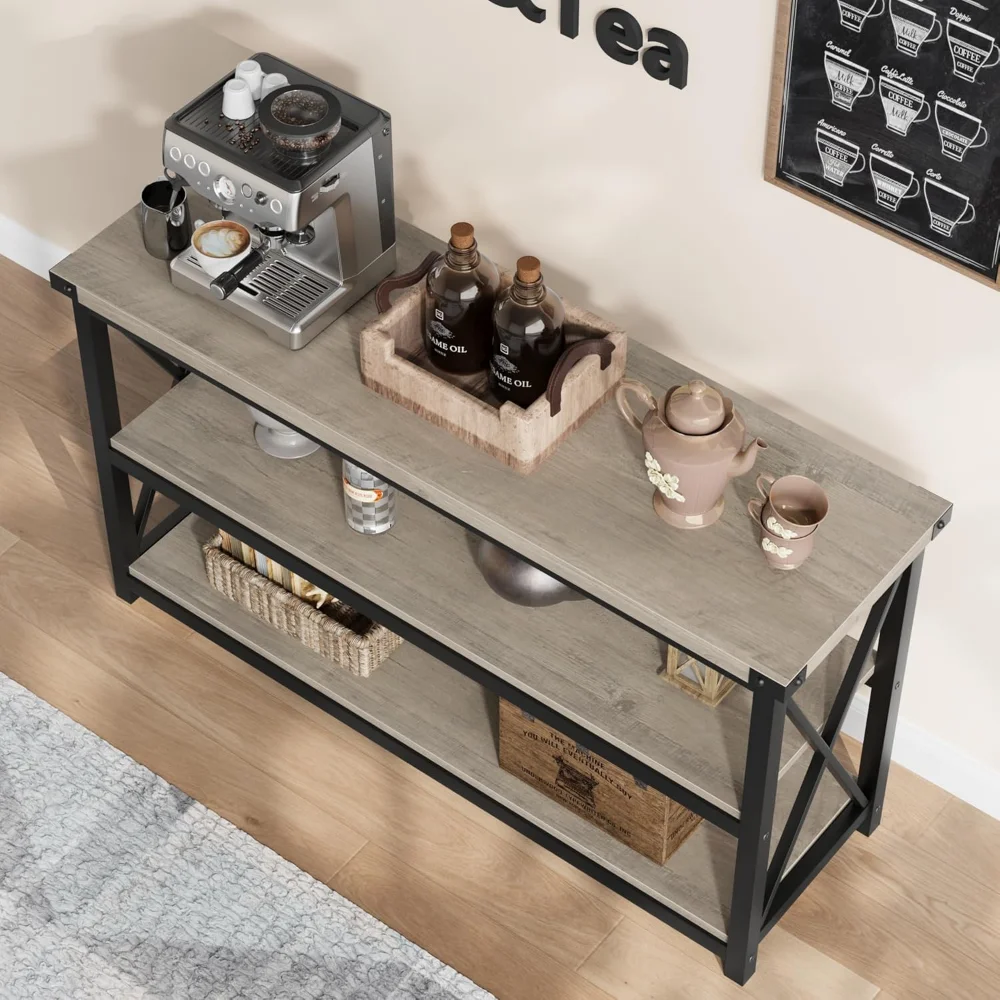 47" Long Console Table, 3-Tier Entryway Table with Storage Shelves, Rectangular Sofa Table for Entryway