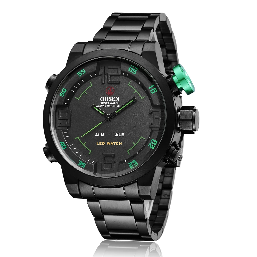 OHSEN Quartz Watch Men Waterproof Sport Military Watches Mens Business Stainless Steel Wristwatch Male Clock Reloj Hombre