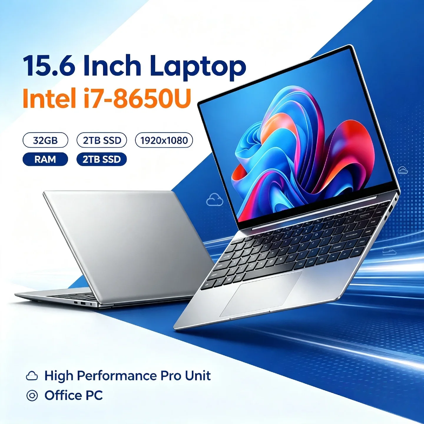 i7 8650U Intel 15.6 Inch Laptop 32GB RAM 2TB SSD 1TB SSD 1920x1080 Notebook Gamer Office PC High Performance Pro Unit